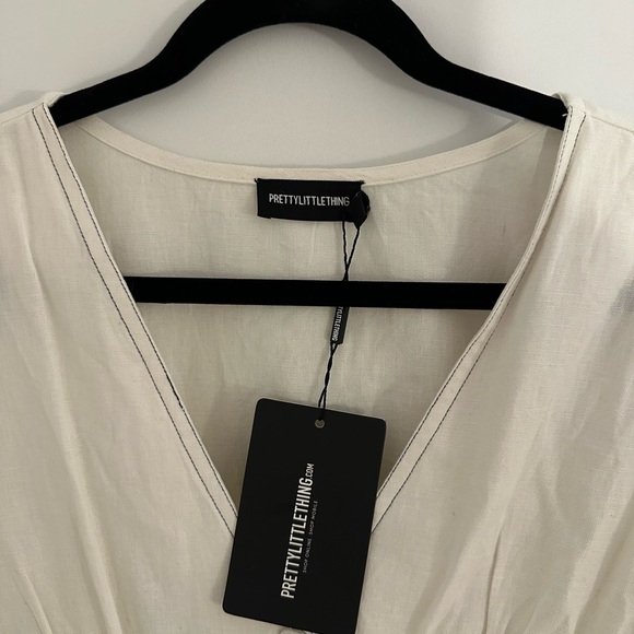 PrettyLittleThing button through mini dress with contrast stitch - White / UK 14 - Picture 3 of 3